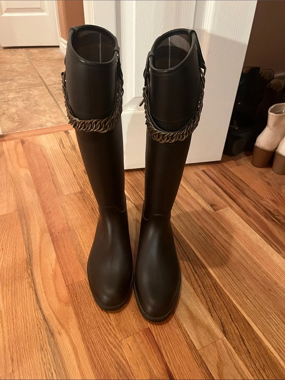 Burberry Black Over-the-Knee Rain Boots with Chain Accent